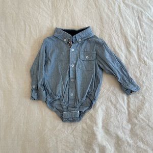 ✨ Baby Boy Long Sleeves Button Down Dress Shirt Onesie Size 6-12M